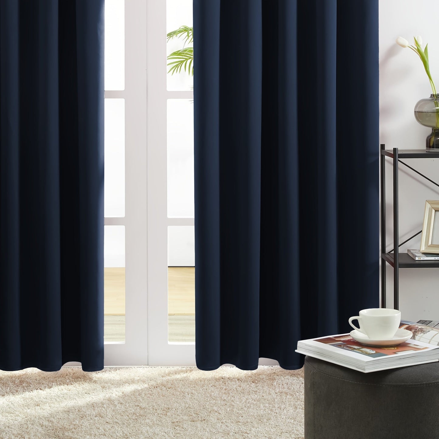 Set of 2 Classic Navy Blue Blackout Curtains - Protects Against UV Rays, Insulates Against Heat, Resistant to Fading - Features Rod Pocket Design for Bedroom, Living Room, or Office - Easy to Clean in Washing Machine, Enhances Privacy, Made with Durable