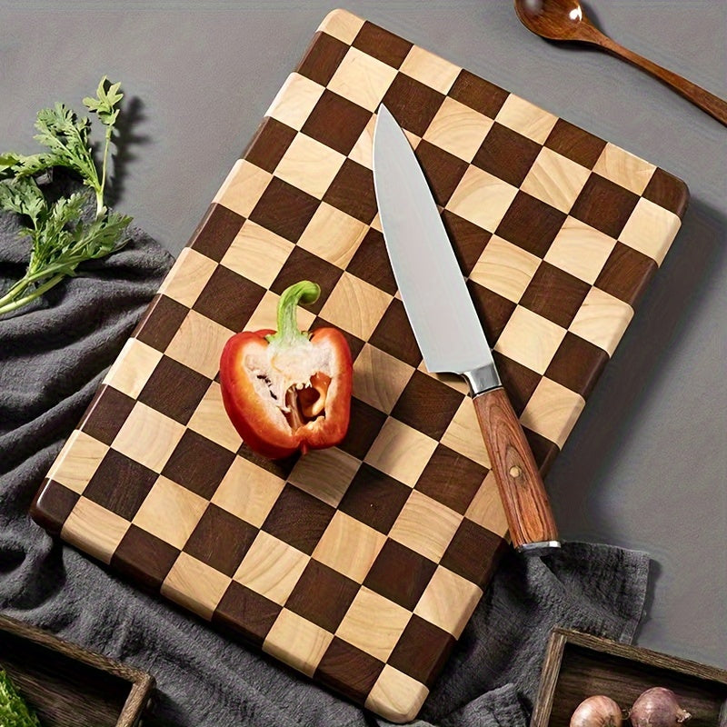 Premium oak wood cutting board for the kitchen, ideal for chopping vegetables, fruits, steak, and bread. This thick and durable butcher block features a checkerboard design and is food contact safe, making it a versatile and high-quality addition to your