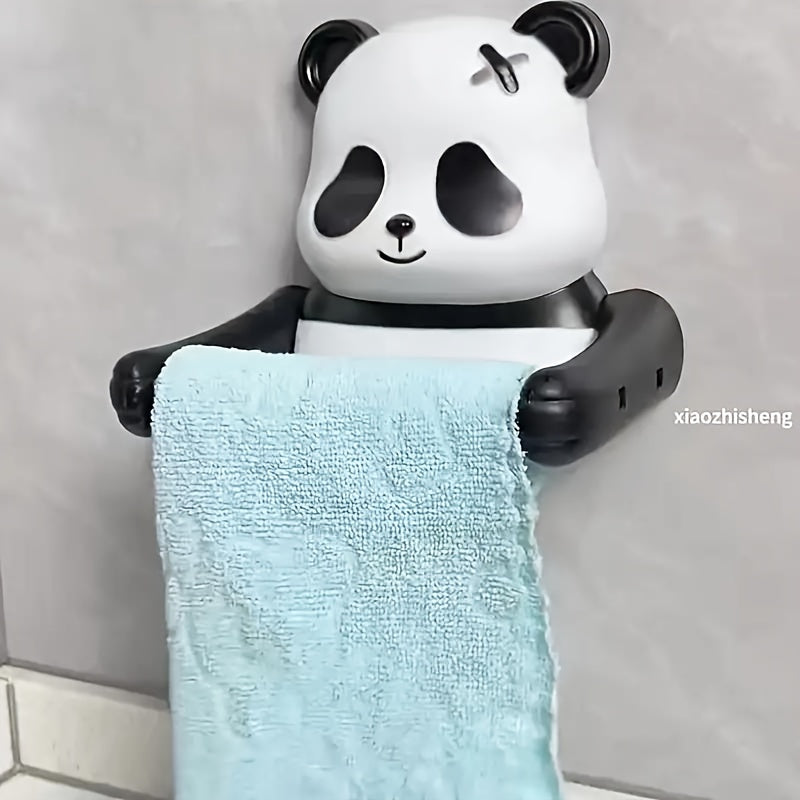 Panda toilet paper holder: easy to install, durable plastic, waterproof design.