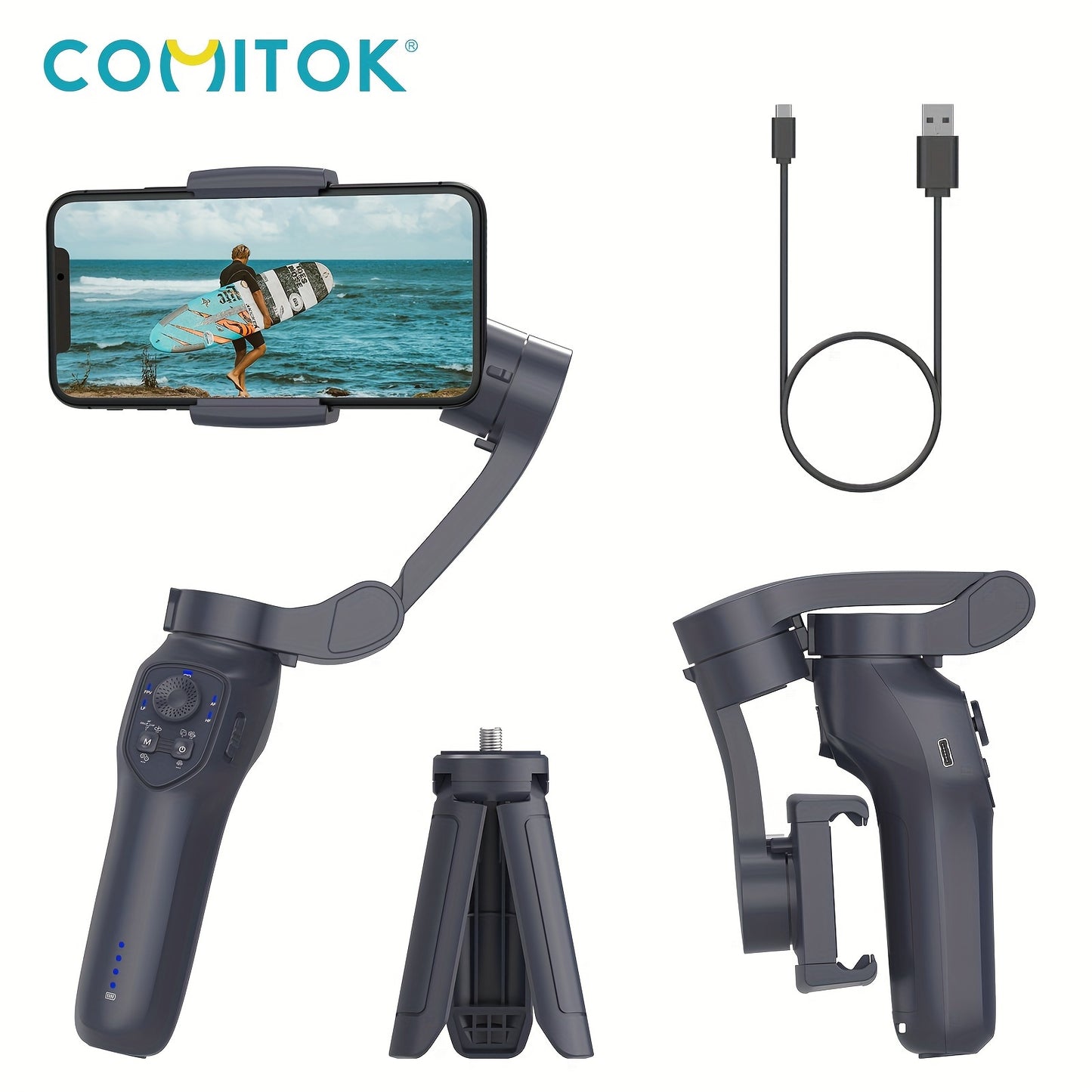 COMITOK L7C Smart 3-Axis Handheld Gimbal - Ideal for Smooth Videos and Vlogging with Wireless Gesture Control and Built-in Fill Light