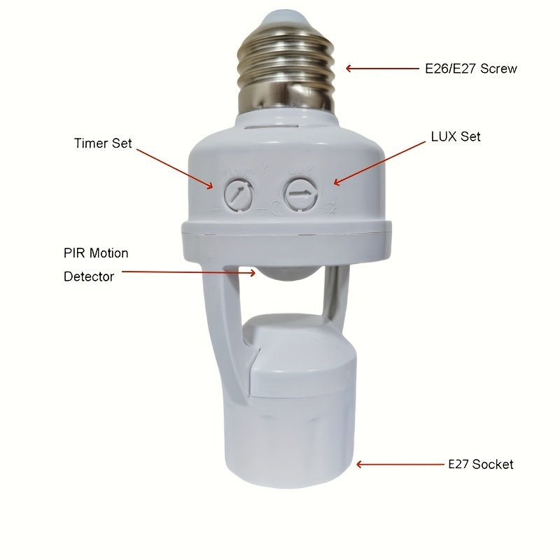 1pc E27 Motion Sensor Light Bulb Holder, Automatic Switch Control, Energy-Saving, Edison Base, 85V-265V, No Battery Needed, Perfect for Home, Office, Garage, Storage Rooms.