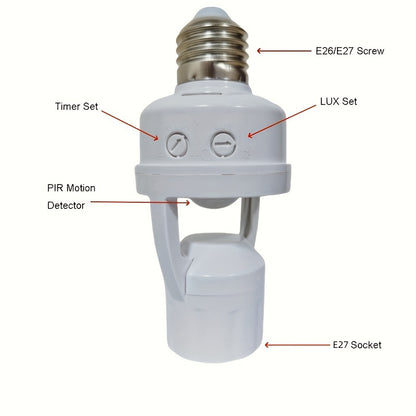 1pc E27 Motion Sensor Light Bulb Holder, Automatic Switch Control, Energy-Saving, Edison Base, 85V-265V, No Battery Needed, Perfect for Home, Office, Garage, Storage Rooms.