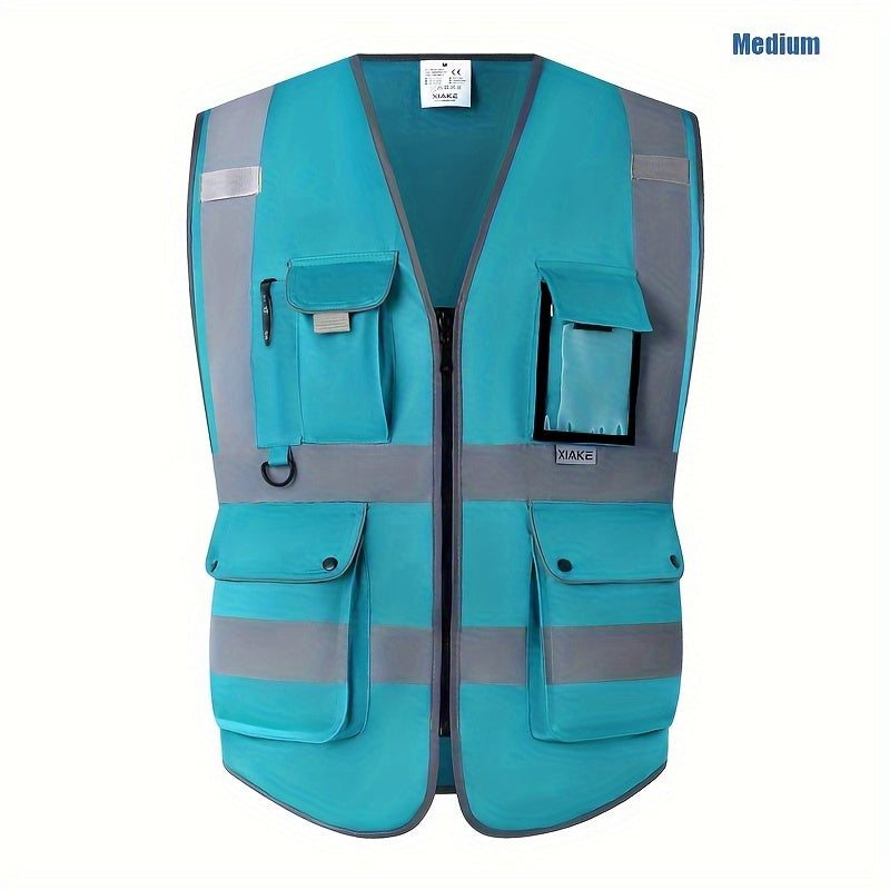 Stay safe and visible in ANSI/ISEA certified reflective safety vest with 8 pockets and zipper.