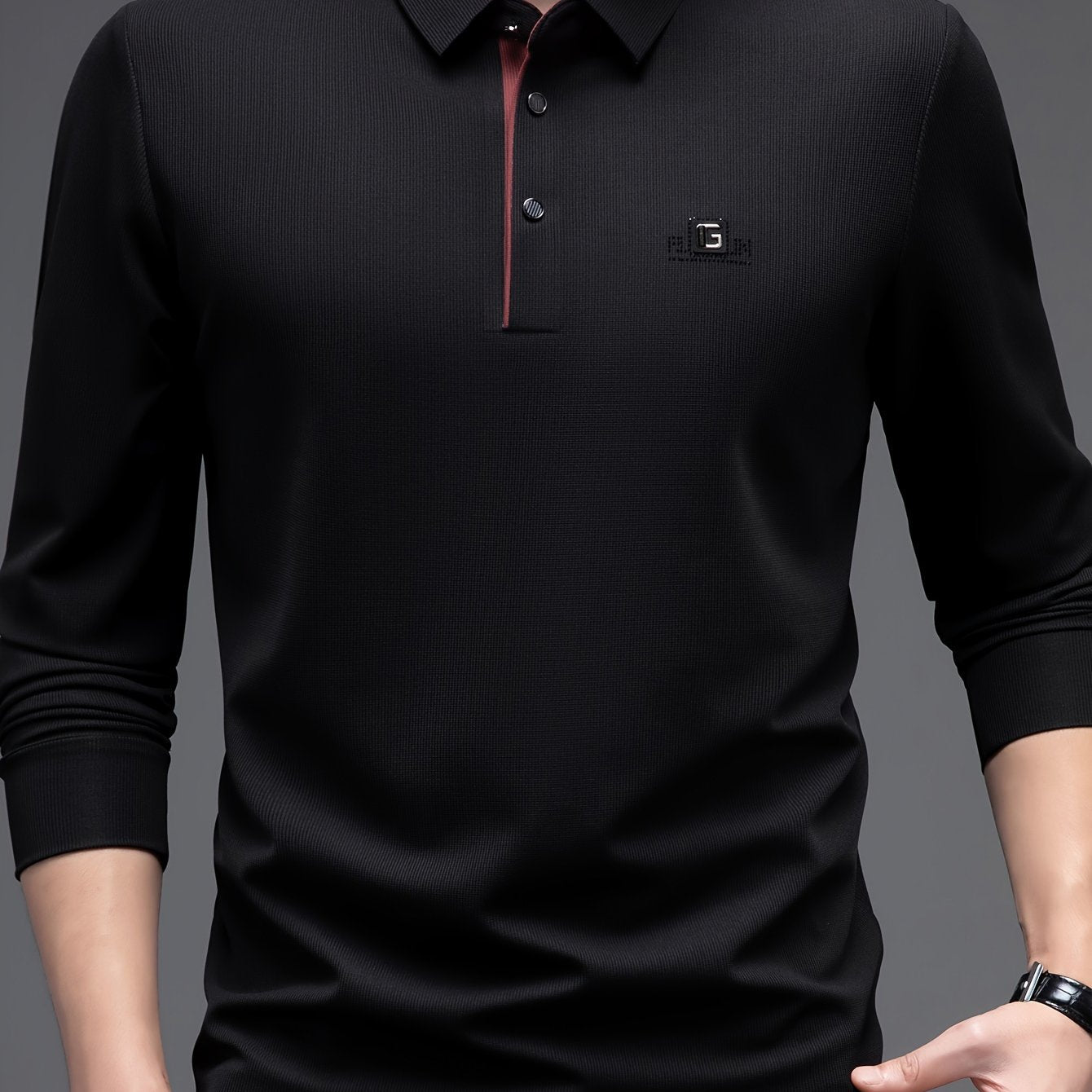 Men's lightweight long-sleeve shirt, ideal for golf and casual wear, made with breathable polyester blend.