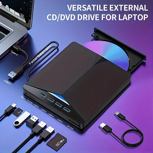 VVIA 7-in-1 External CD/DVD Drive, SuperSpeed USB 3.0, Compatible with Laptop, Desktop, PC, Mac, No Battery Required