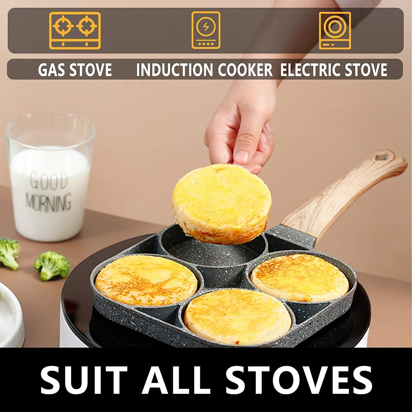 Non-Stick Egg and Hamburger Frying Pan with Wooden Handle - Ideal for Induction Cookers and Gas Stoves, Perfect for Cooking Eggs, Burgers, and More!