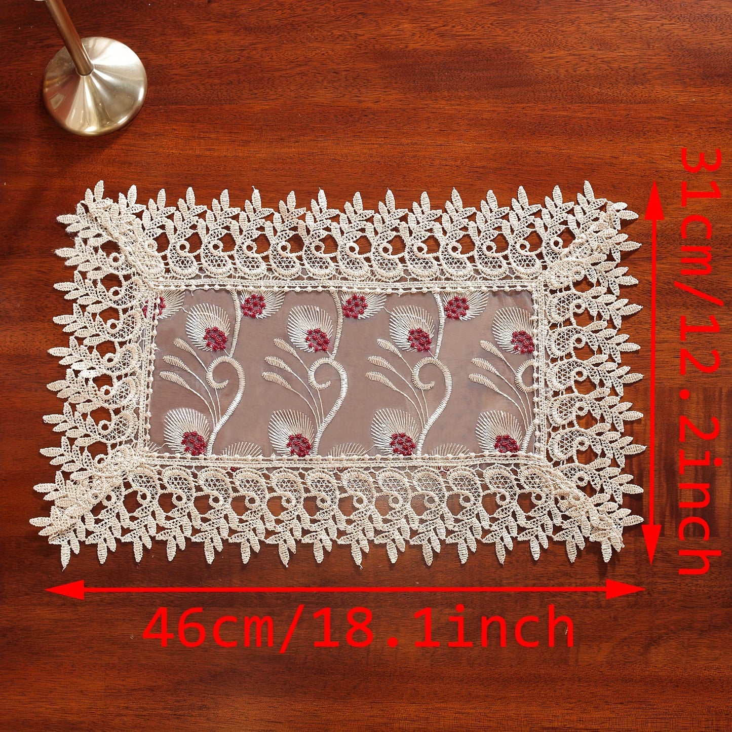 Polyester embroidered table runner for holiday and wedding decor.