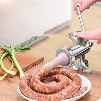 Thickened design Aluminum Manual Sausage Stuffer with Multifunctional 15 Type Meat Grinder for Home Use. Make Homemade Sausages, Crush Pepper, and Fill Paste with Ease.