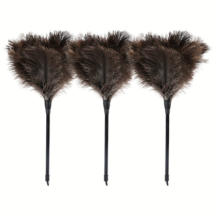 Set of 3 Ostrich Feather Dusters with Stylish Black Handles, Versatile Dusting Brushes for Every Room and Surface, Effortless Cleaning without the Need for Electricity or Batteries