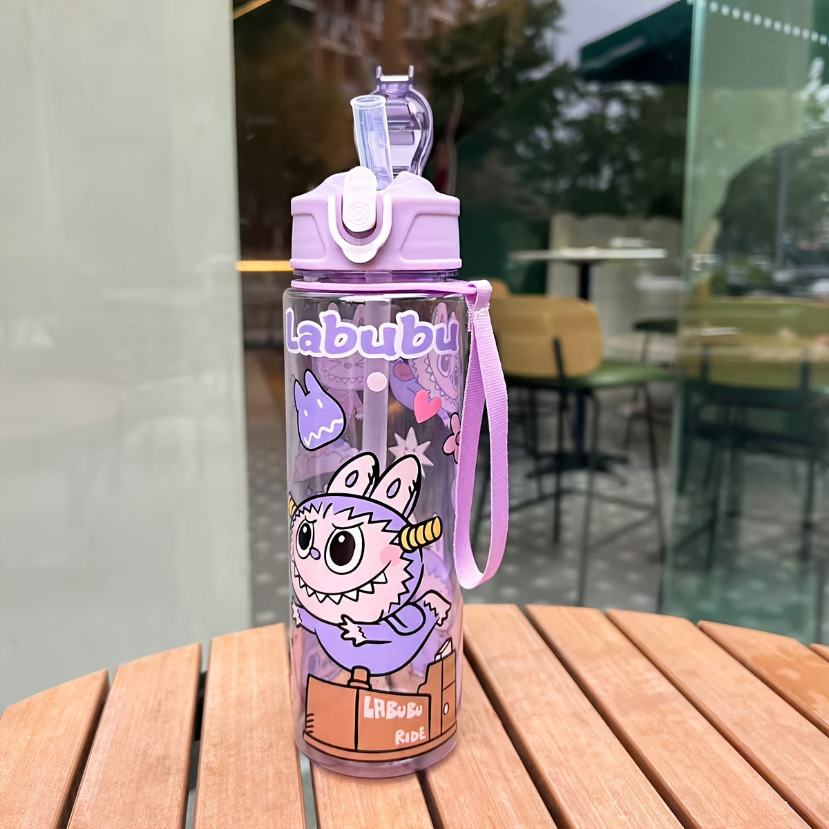 Labubu Cartoon Themed Water Bottle, 700ml, Leak-Proof with Straw, Ideal for Running & Outdoor Activities, Hand Wash Only, Festive Gift for Various Occasions