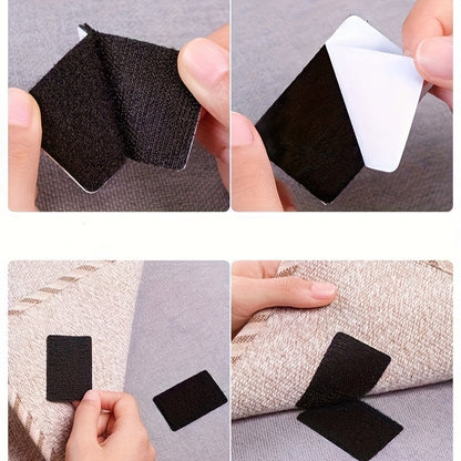 10 pairs of non-slip patches for sofa cushions, featuring strong adhesive hook and loop tape for easy attachment to walls and floors. No drilling required, dual-sided fastener strips made from alternative materials, and no need for electricity or tools.