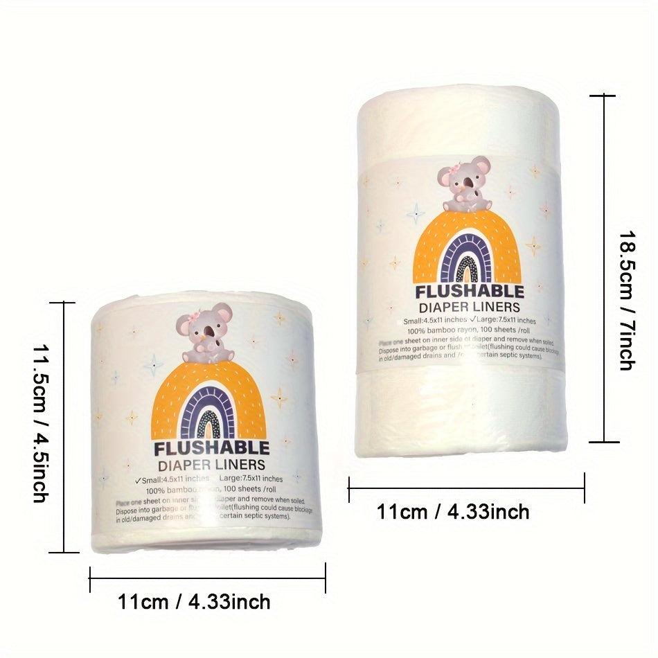 One roll of Cloth Diaper Liners includes 100 sheets. These Biodegradable & Flushable Nappy Liners are Disposable Diapers Liners made of 100% Bamboo Rayon Insert.