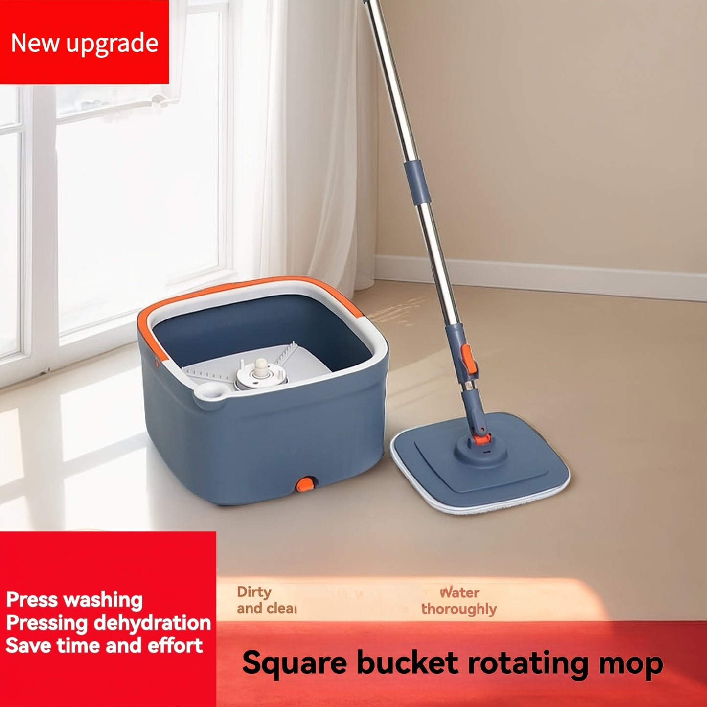 Effortlessly clean your floors with the EasyWring Spin Mop and Bucket Set. This convenient set includes a separate dirt chamber for hand-free washing, making it perfect for both wet and dry cleaning in kitchens, bathrooms, and living rooms. Constructed