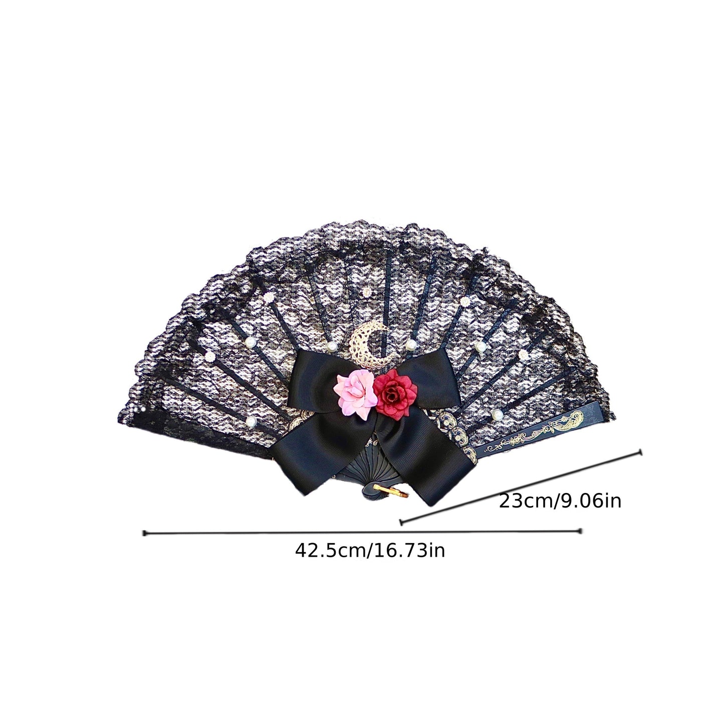 Beautifully designed in an elegant European style, this lace handheld fan is perfect for parties, shows, cosplay, and photo shoots. Its intricate rose pattern adds a touch of sophistication to any outfit.