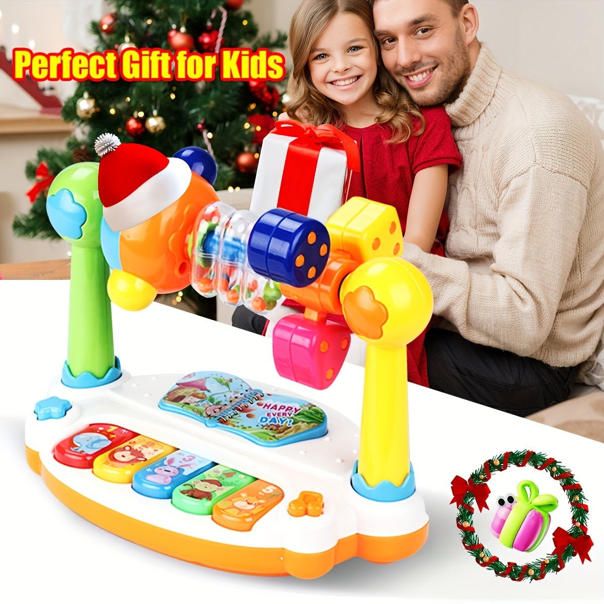 Musical Keyboard Toy for Kids with Ferris Wheel Design - Play Rhythms and Songs, Interactive Learning, Great Gift for Holidays - Available in Blue, Red, and Yellow