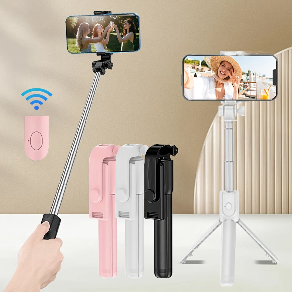 Durable tripod for smartphones and cameras with anti-shake selfie stick, ideal for indoor/outdoor live streaming and photography, made of ABS material.