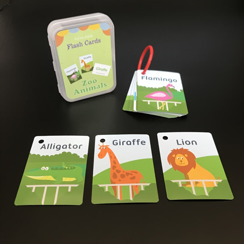 Interactive Flash Card Set for Kids - Learn English Body Parts & Zoo Animals - Made of Sturdy Paper with Handy Storage Box - Fun and Educational Tool for Young Learners