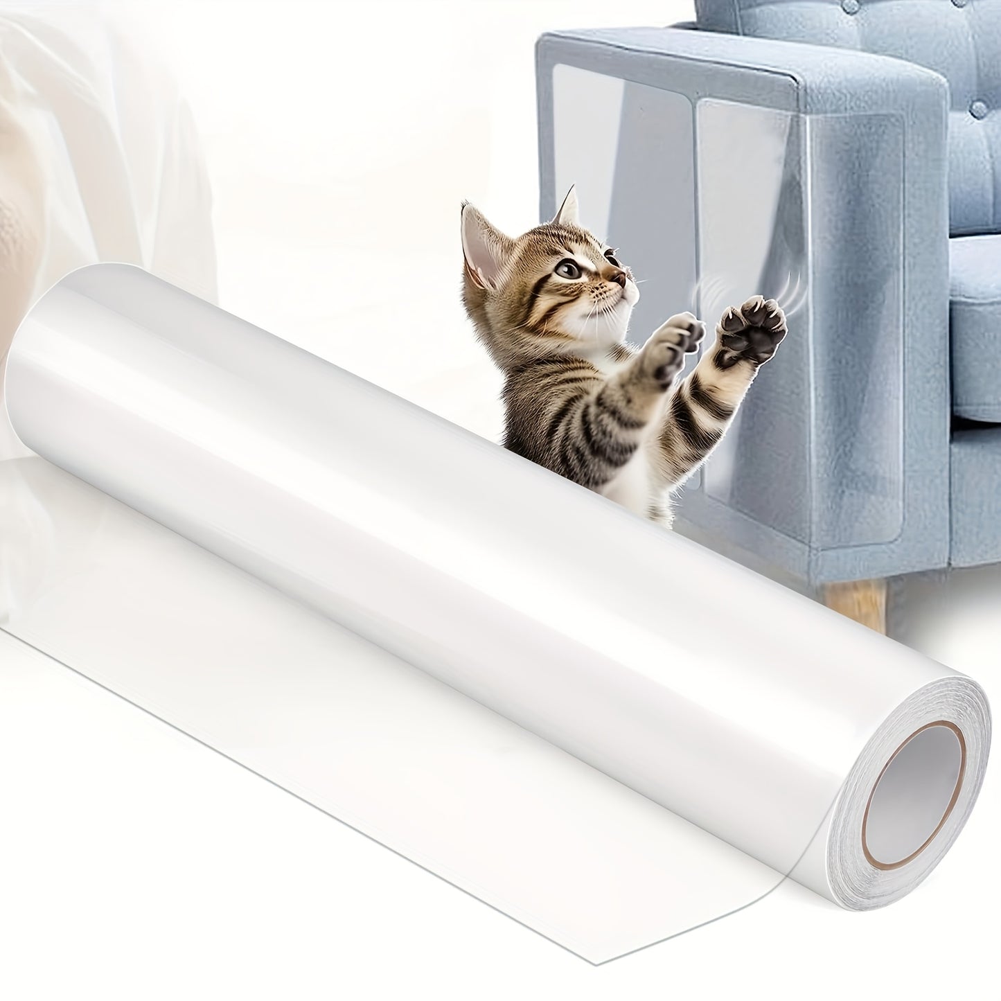 1 roll of clear self-adhesive cat scratch protector for furniture, couch, sofa, wall, and door protection.