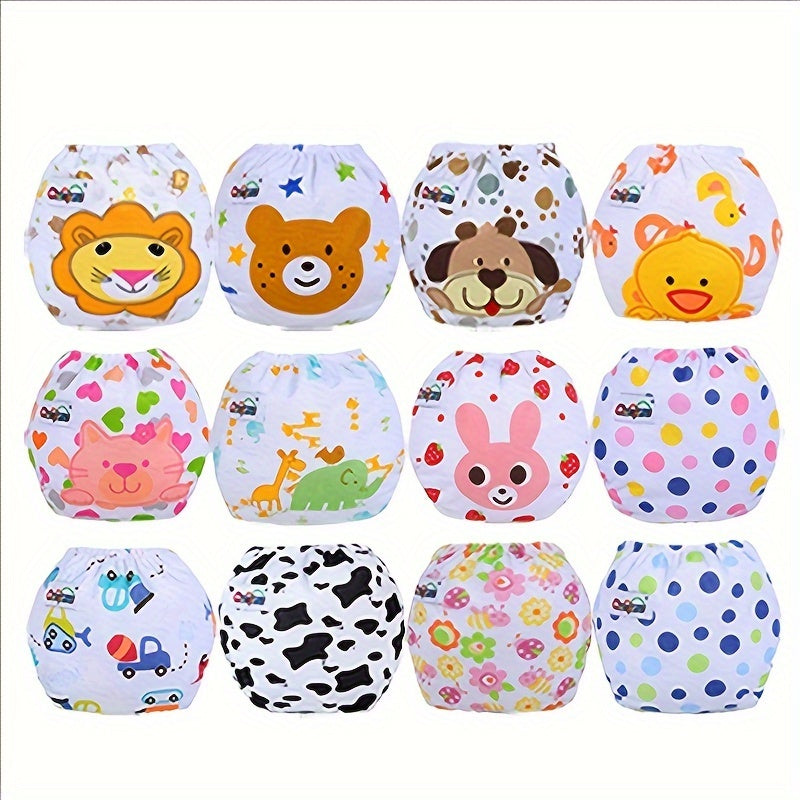 Soft Cotton Baby Training Diapers with Cartoon Pattern, Leakproof and Washable, suitable for 0-3 Year Old Boys and Girls, Mixed Colors, Ideal for Baby Potty Training