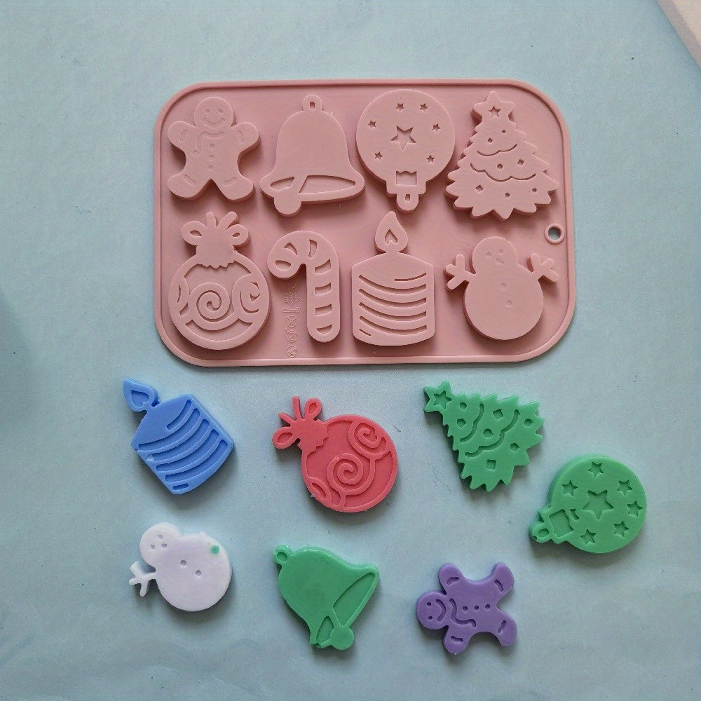 Christmas Silicone Mold, perfect for creating 3D fondant designs for your DIY treats. This versatile mold can be used for making pudding, chocolate candy, desserts, gummy candies, handmade soaps, aromatherapy candles, plaster crafts, polymer clay