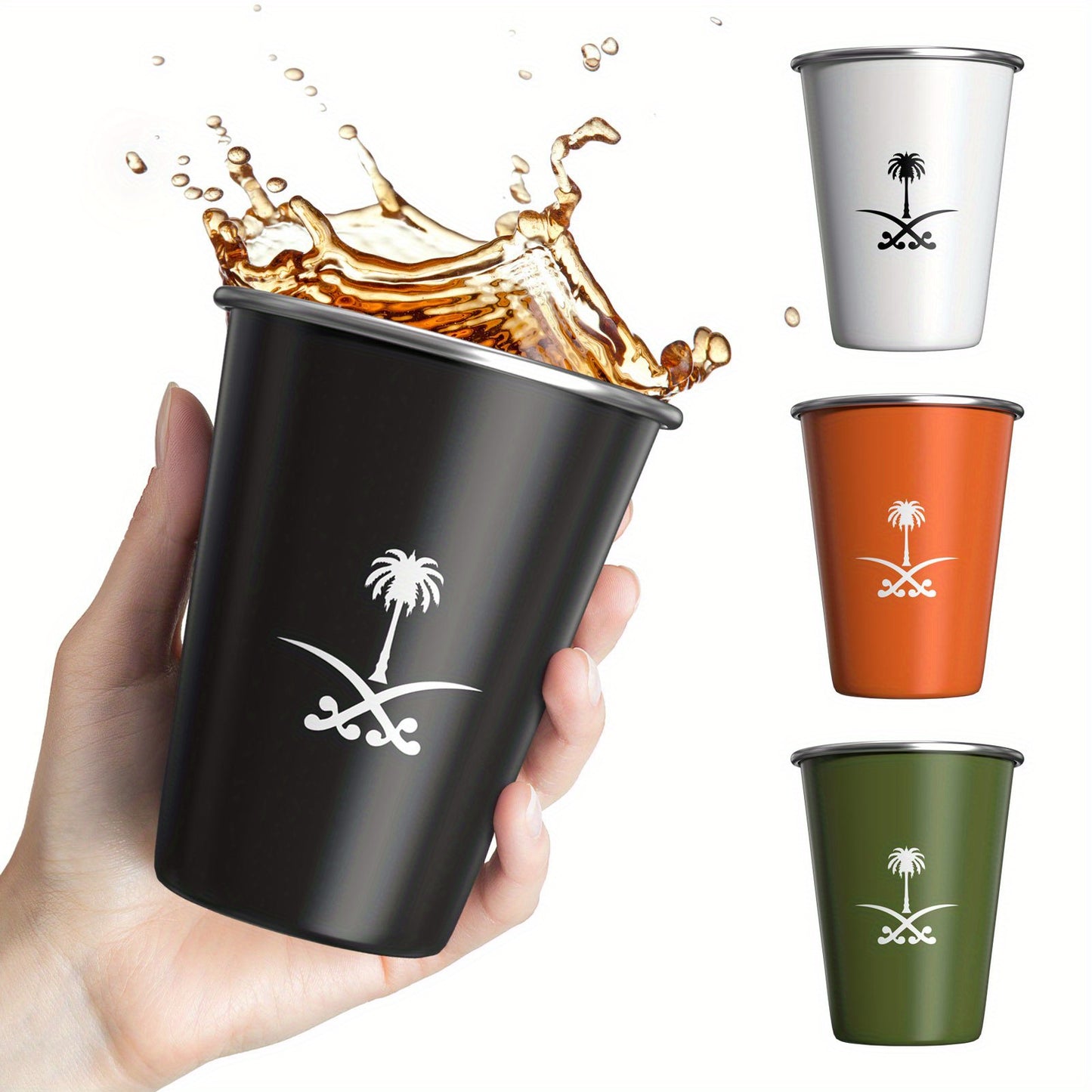 350ML Stainless Steel Water Cup featuring Saudi Arabia Emblem; PVC Free, Insulated, Machine Washable, Ideal for Outdoor Camping, Parties, and Gifts