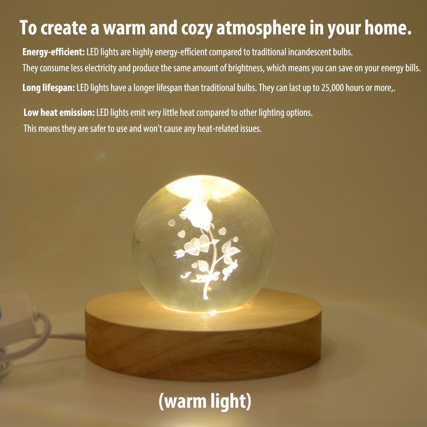 Wooden LED Light Display Base for 3D Crystal Glass Resin Art and Pictures in Multiple Colors, Perfect for Holiday Gifts