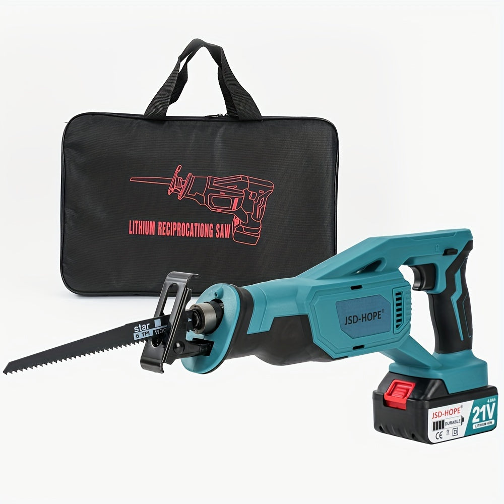 JSD-HOPE Cordless Reciprocating Saw with European Standard Plug, Durable PPSU Material, Rechargeable 18650 Battery Included (No Chainsaw Disc Blade)