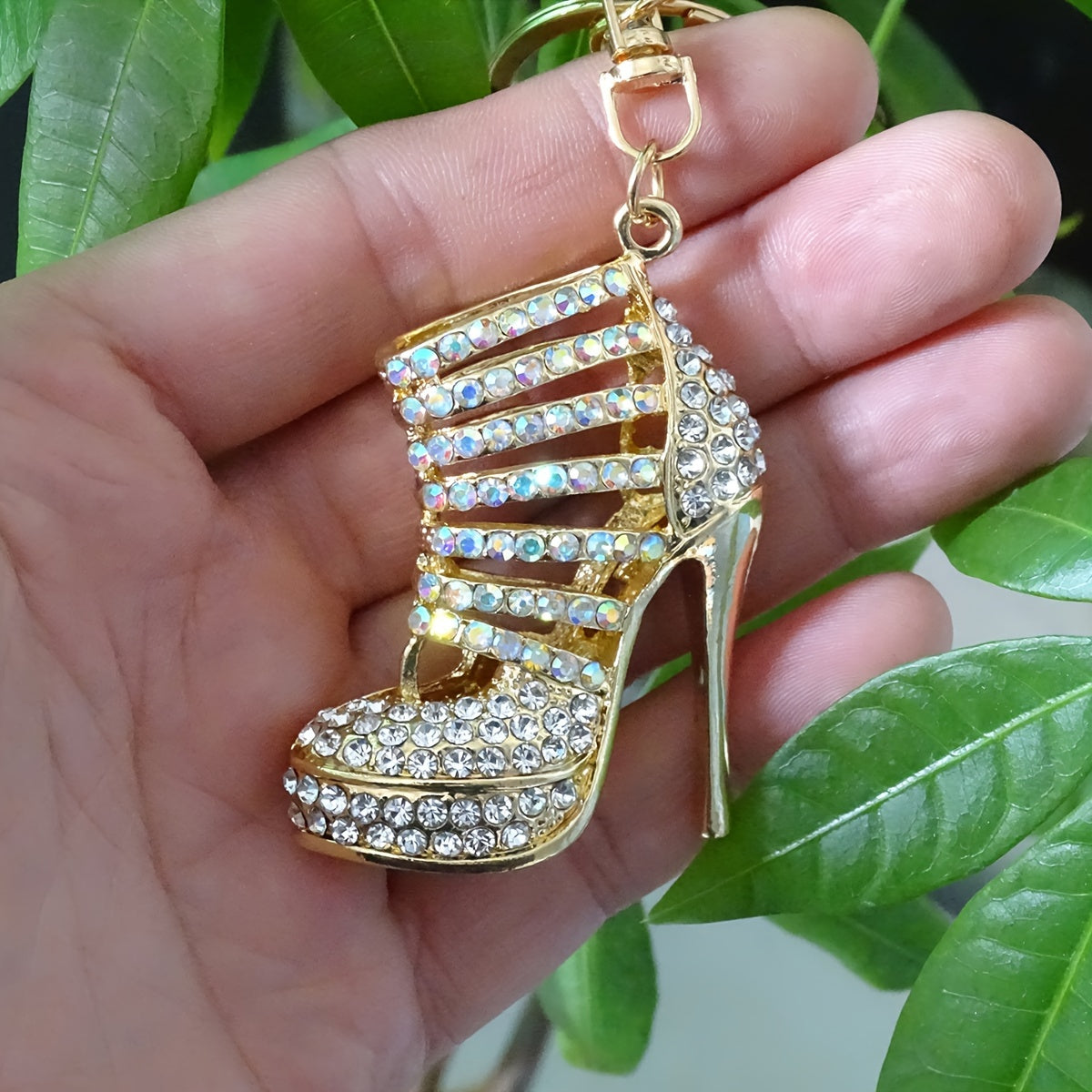 Elegant Rhinestone High Heel Keychain - Made of Alloy Metal with Lobster Clasp, Great for Adding Style to Bags and Cars, the Perfect Valentine's Day Present