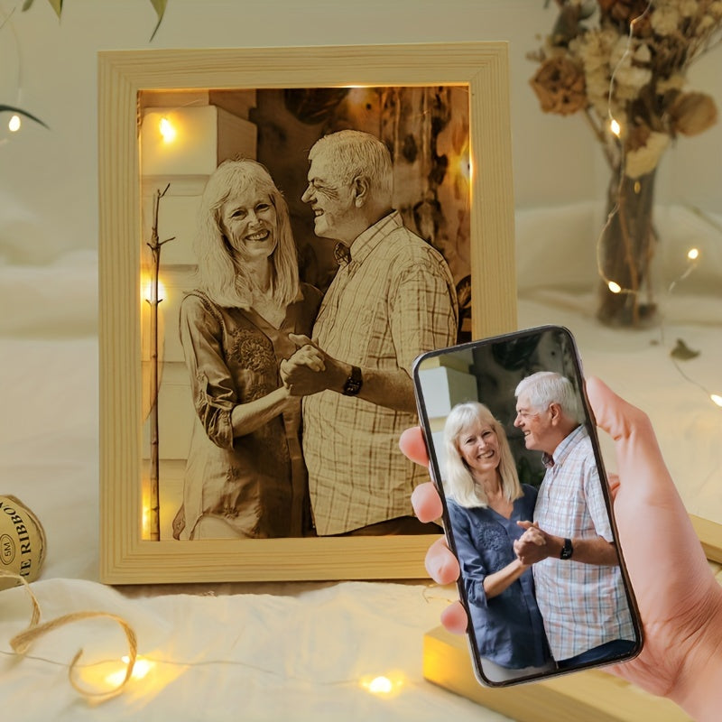 Customized Wooden Photo Frame - Engraved Picture Frame for Couples, Ideal for Birthday, Anniversary, Wedding, and Valentine's Day Presents.