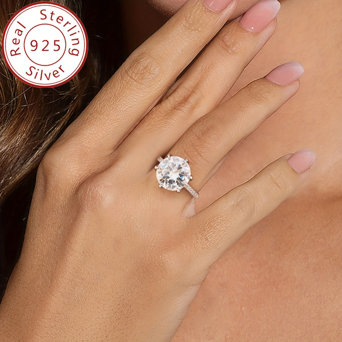 Luxurious Moissanite Engagement Ring Set in Sterling Silver with Sparkling 5ct Stone, Perfect for Wedding or Promise Ring