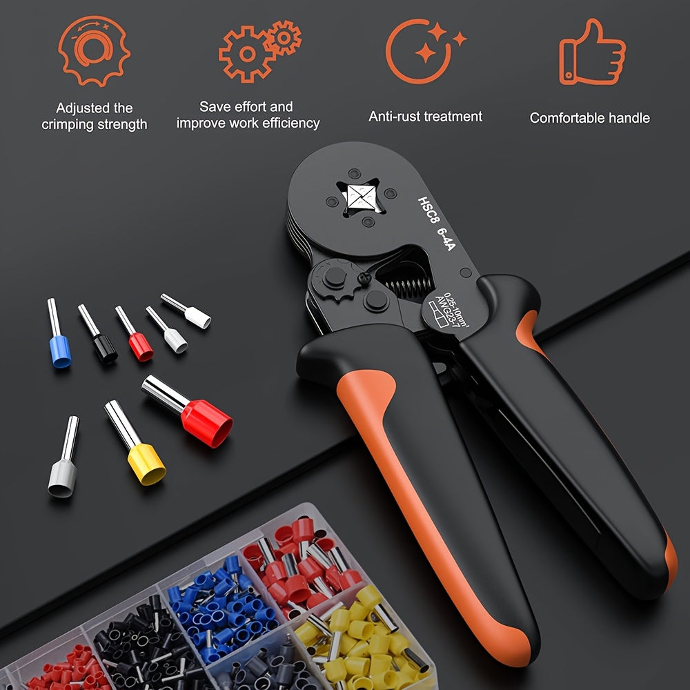 UMLIFE Ferrule Crimping Tool Kit with various wire connectors, insulated tubular crimp terminals, and self-adjustable ratchet crimper.