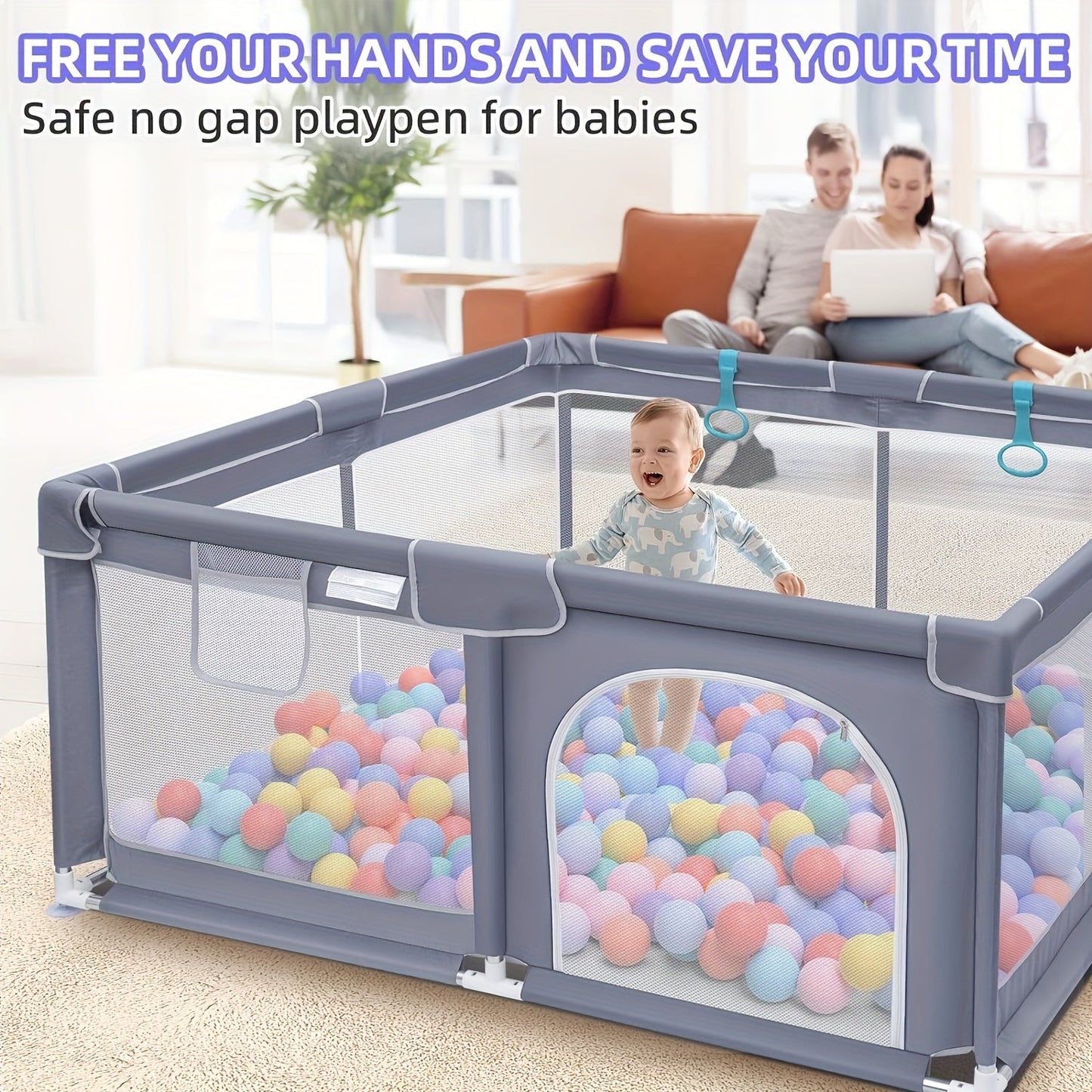 Spacious Baby Playpen featuring Gentle Mesh, Non-Toxic Plastic, Slip-Resistant Base, Reliable Safety Enclosure, includes Removable Storage Caddy for Children aged 0-3, perfect for Playtime Indoors and Outdoors.