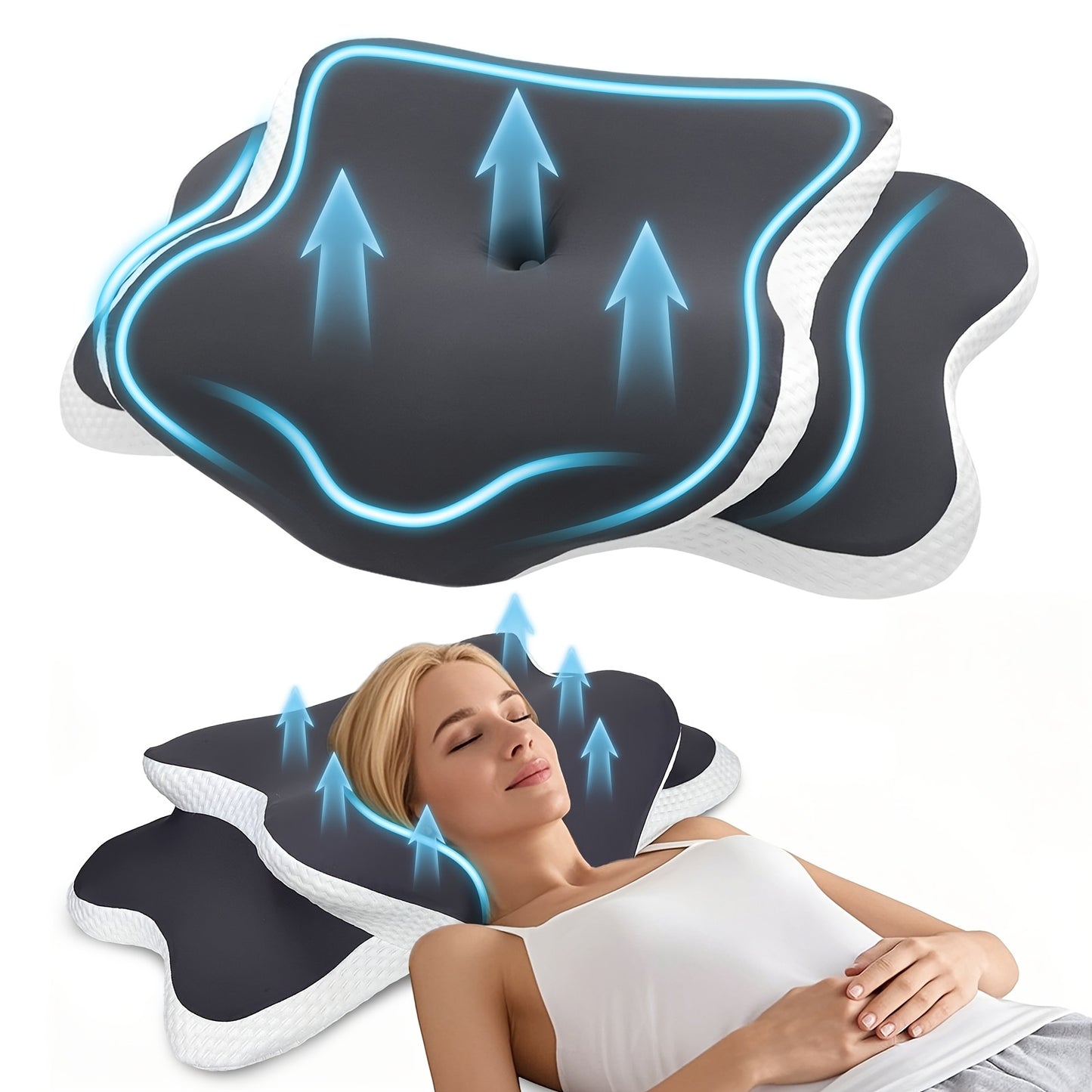 Ergonomic memory foam cervical pillow with cooling cover, perfect for back sleepers.