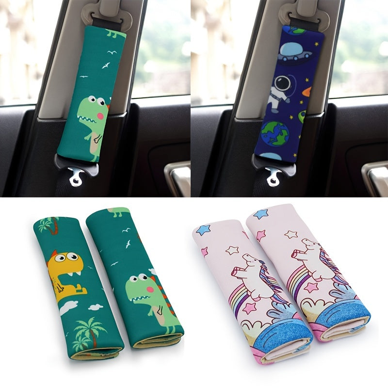 Keep comfortable and safe during your summer travels with this adorable set of 2 dinosaur car seat belt covers. These soft shoulder pads provide extra comfort and protection while in your vehicle, ensuring a smooth and enjoyable ride.