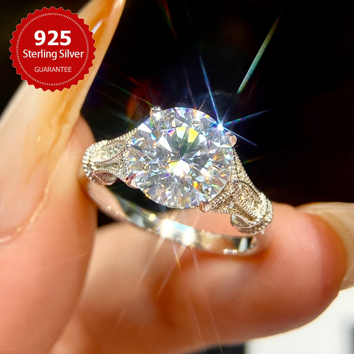 Stunning 3ct Moissanite Engagement Ring - Crafted in S925 Sterling Silver, White Gold Plated, Ideal for Weddings & Valentine's Day, Radiant Sparkle, Symbol of Promise and Eternity, Exquisite Luxury Jewelry Gift