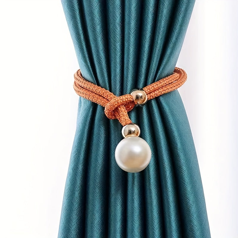 Set of 2 French Curtain Straps Featuring Faux Pearl Decor, Perfect for Home Decoration. Use these Faux Beads Curtain Straps to Adjust, Bind, or Tie Back Your Curtains. These Simple Binding Rope Accessories serve as Curtain Holdbacks for a stylish touch.