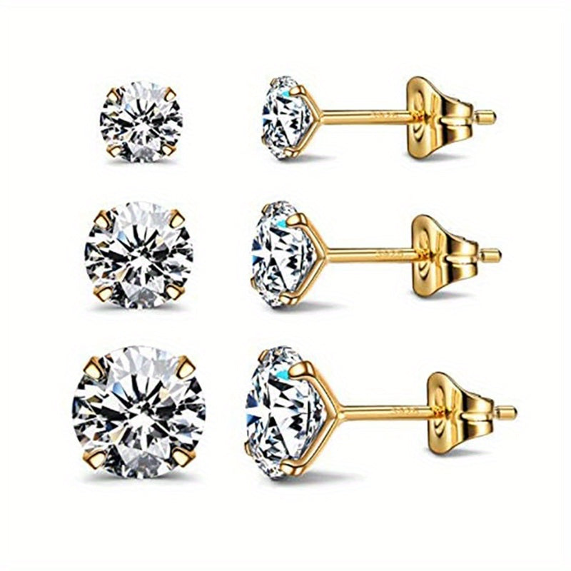 Set of three pairs of stud earrings in 925 silver for women, in sizes 4mm, 5mm, and 6mm.