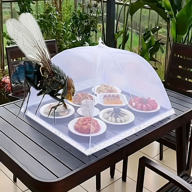 Large white mesh food cover tent, perfect for outdoor dining, camping, BBQ, and picnics. Washable and reusable.