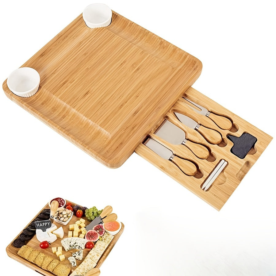 Bamboo cutting board set with nine pieces for versatile use - ideal for slicing fruits, use while camping, or as a thoughtful housewarming or Christmas gift.