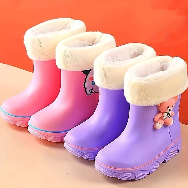 2024 Upgraded Youngsters' Plush Rain Boots - Unicorn & Rainbow Design with Warm Fleece Lining, Durable PVC, Slip-On for Boys & Girls - Ideal for Outdoor Adventures, All-Season Wear