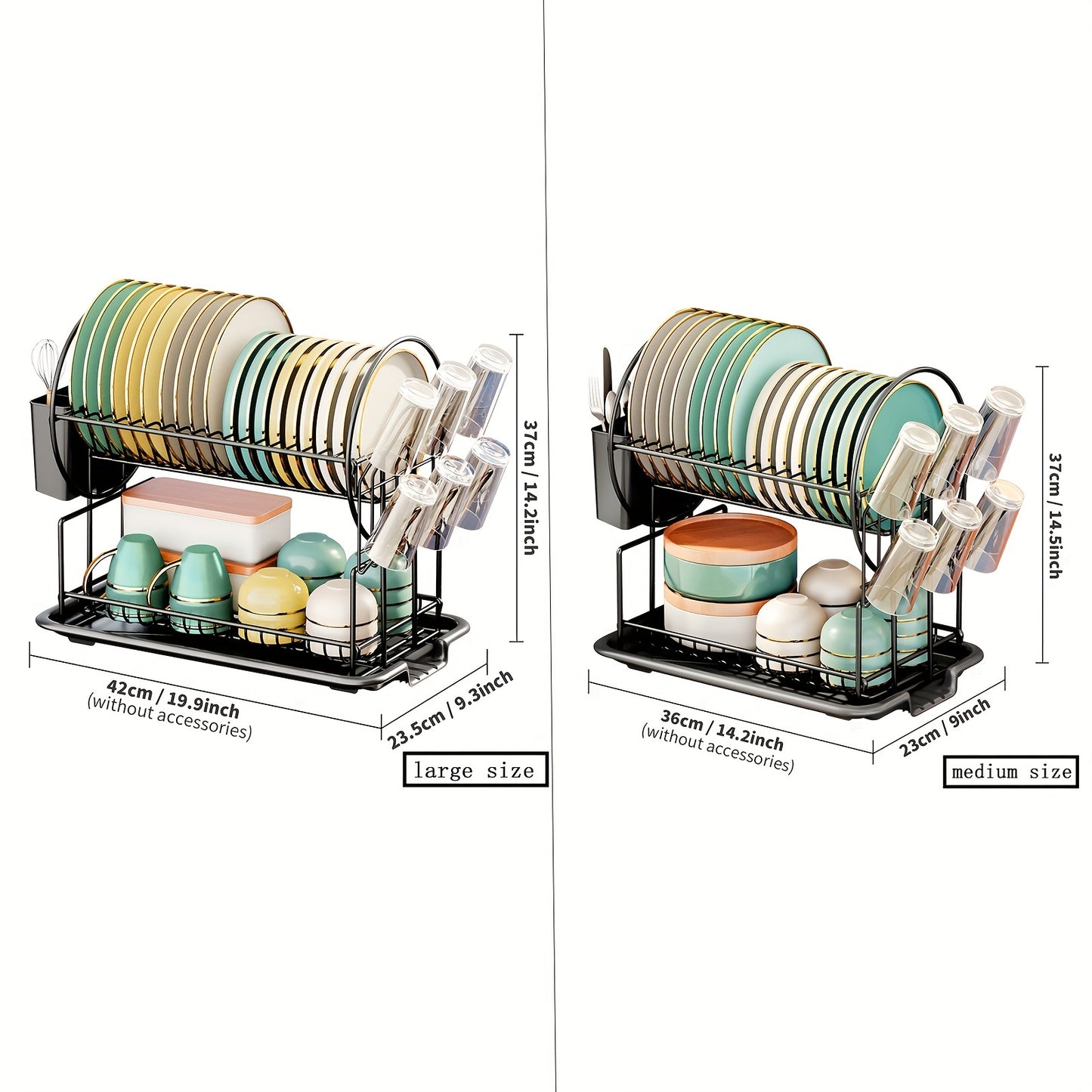 1pc Multifunctional 2-Tier Dish Drying Rack with Utensil Holders and Drainboard for Kitchen Countertop, Organize Kitchen Accessories and Save Space