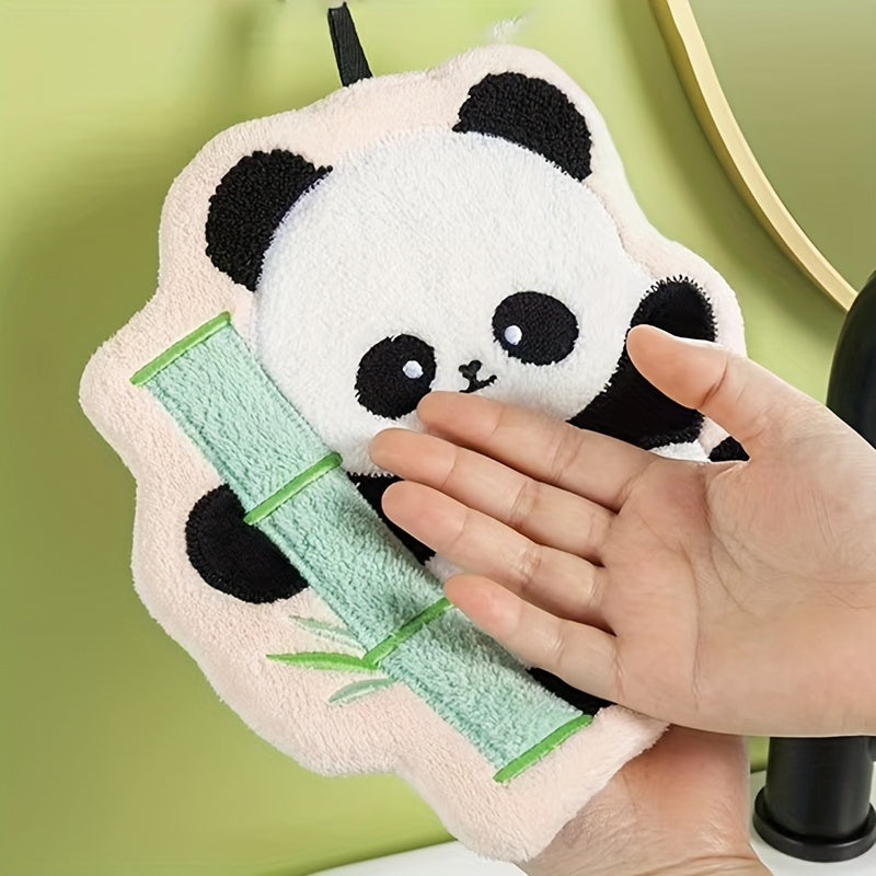 Christmas themed Charming Panda Bamboo Hand Towels with high absorbency, Coral Fleece material, and machine washable - ideal for kitchen or bathroom.