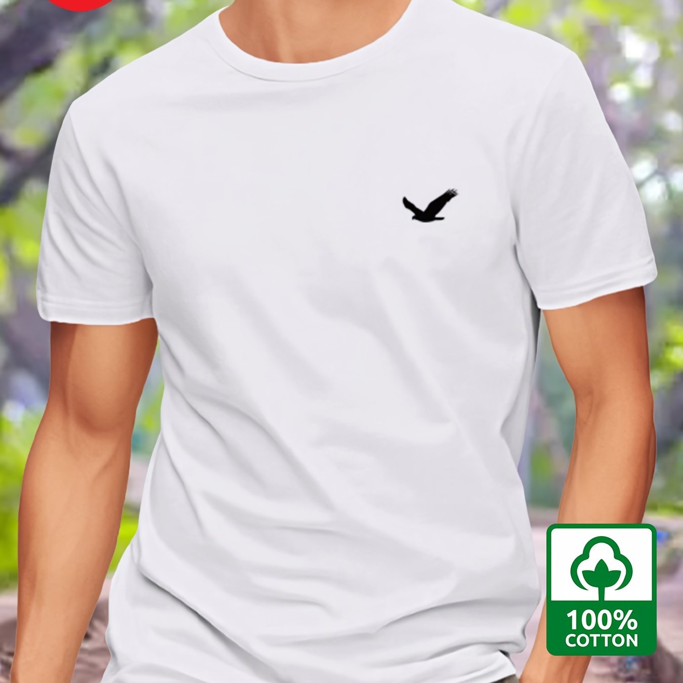 100% Paxta Erkaklar T-Shirt Qush Dizayni - Oddiy Kesim, Dumaloq Bo'yin, Odatdagi Uzunlik