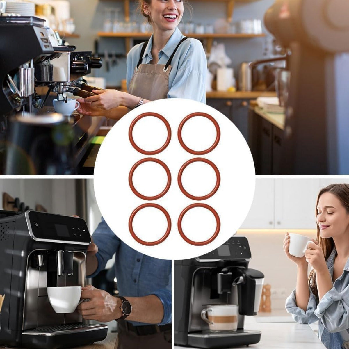 Silicone O-Rings Set of 6 for Coffee Machines - Food Grade Seals Compatible with Saeco, Bosch, and Gaggia - Replacement Parts