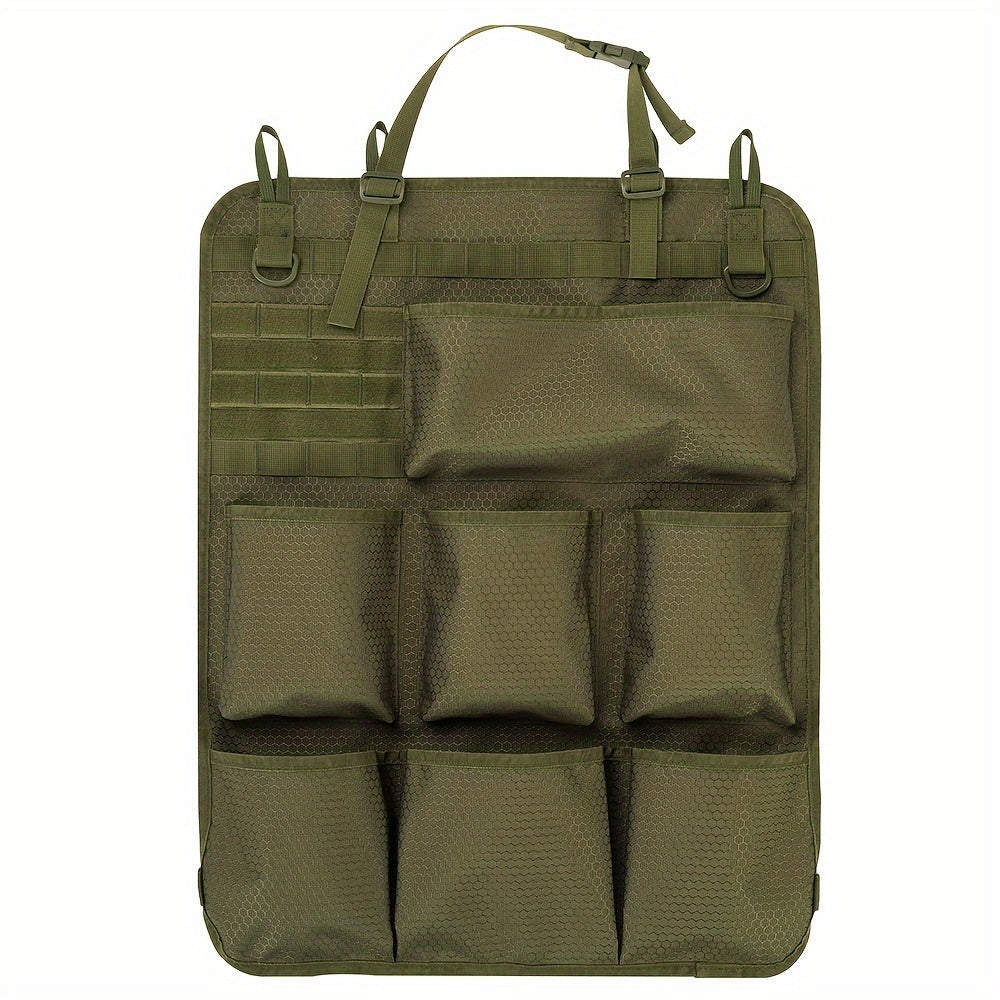 Organize your car with ease using our Tactical MOLLE Car Seat Back Organizer featuring 8 cup holders. This convenient storage bag can also be wall-mounted to hold tools and accessories. Makes a great gift for men or jewelry organizers.