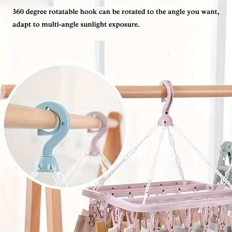 32-piece Folding Clip Hanger for Laundry, Plastic Hanging Rack with Large Capacity, Drying Rack for Socks and Underwear, Space-saving Organizer for Bedroom, Bathroom, Closet, Wardrobe, Home, Dormitory