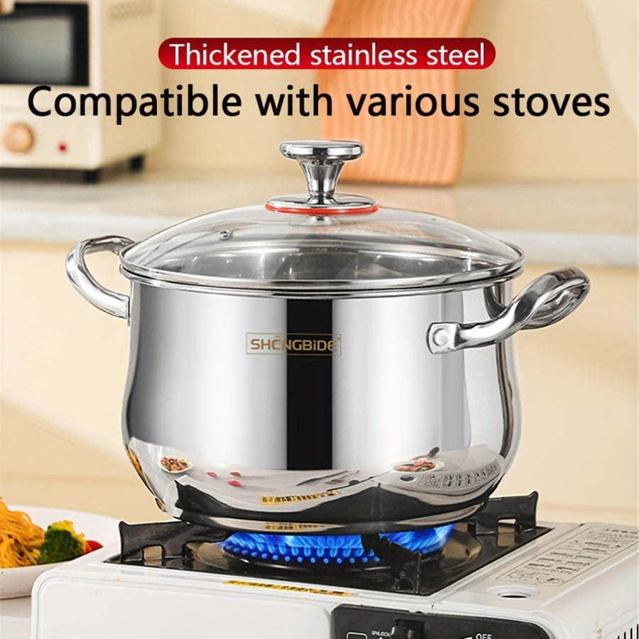 8-Piece Stainless Steel Cookware Set - Multi-functional Kitchen Pots with Lids, Deep Soup Pots featuring Double Handles for Home and Restaurant Cooking. Works with Induction and Gas Stoves, perfect for preparing Soup, Hotpot, Noodles, Pasta, and Seafood