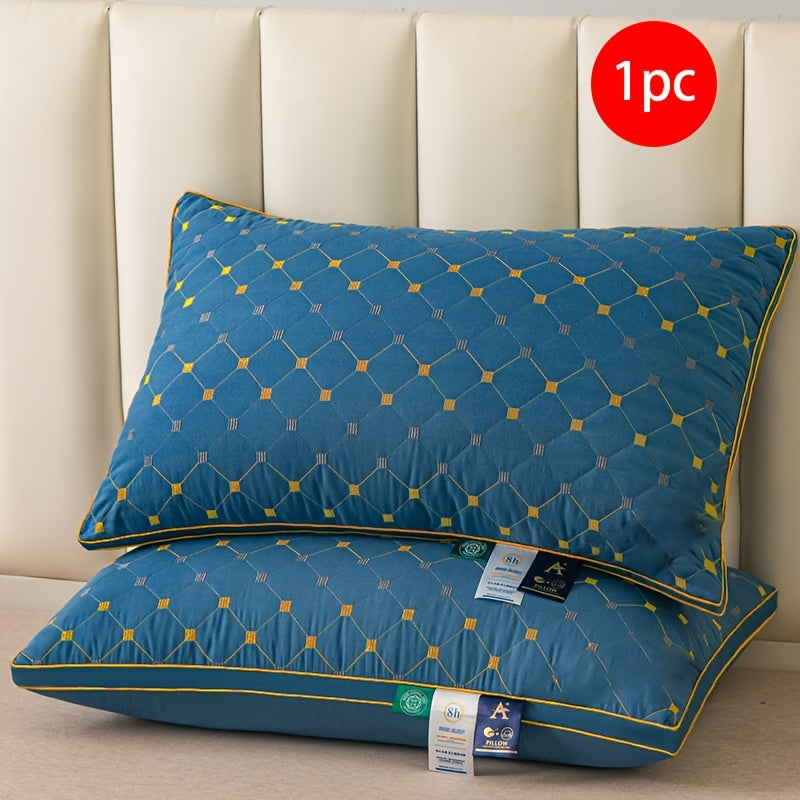 One piece of a premium hotel bed pillow designed specifically for cervical support while sleeping. This breathable down alternative pillow is ideal for side and back sleepers, and is skin-friendly and fluffy for a comfortable night's sleep.