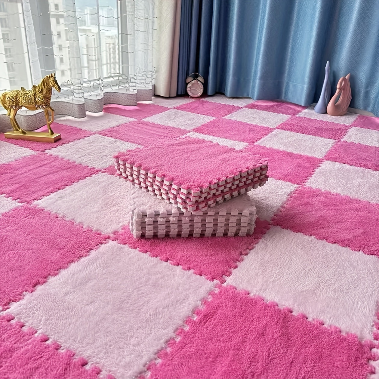 Modern plush patchwork carpet suitable for all seasons, ideal for bedroom, living room, coat room, rental house renovation - 40 pieces.