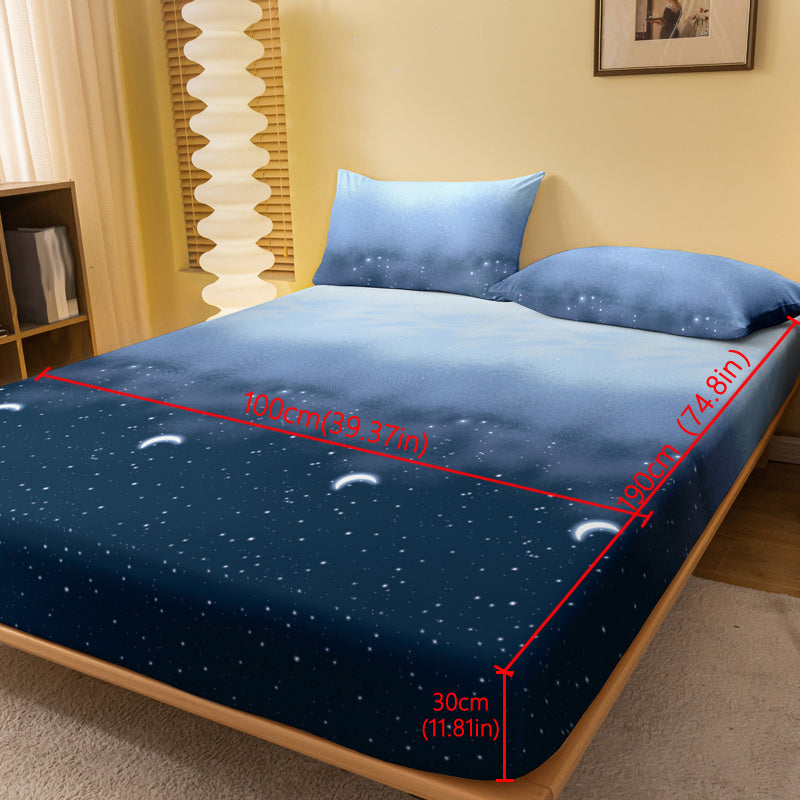 Soft and breathable, the Starry Night Brushed Fitted Sheet offers polyester bedding for both your bedroom and guest room. With a deep pocket design and machine washable material, it is perfect for keeping your bed cozy and comfortable.